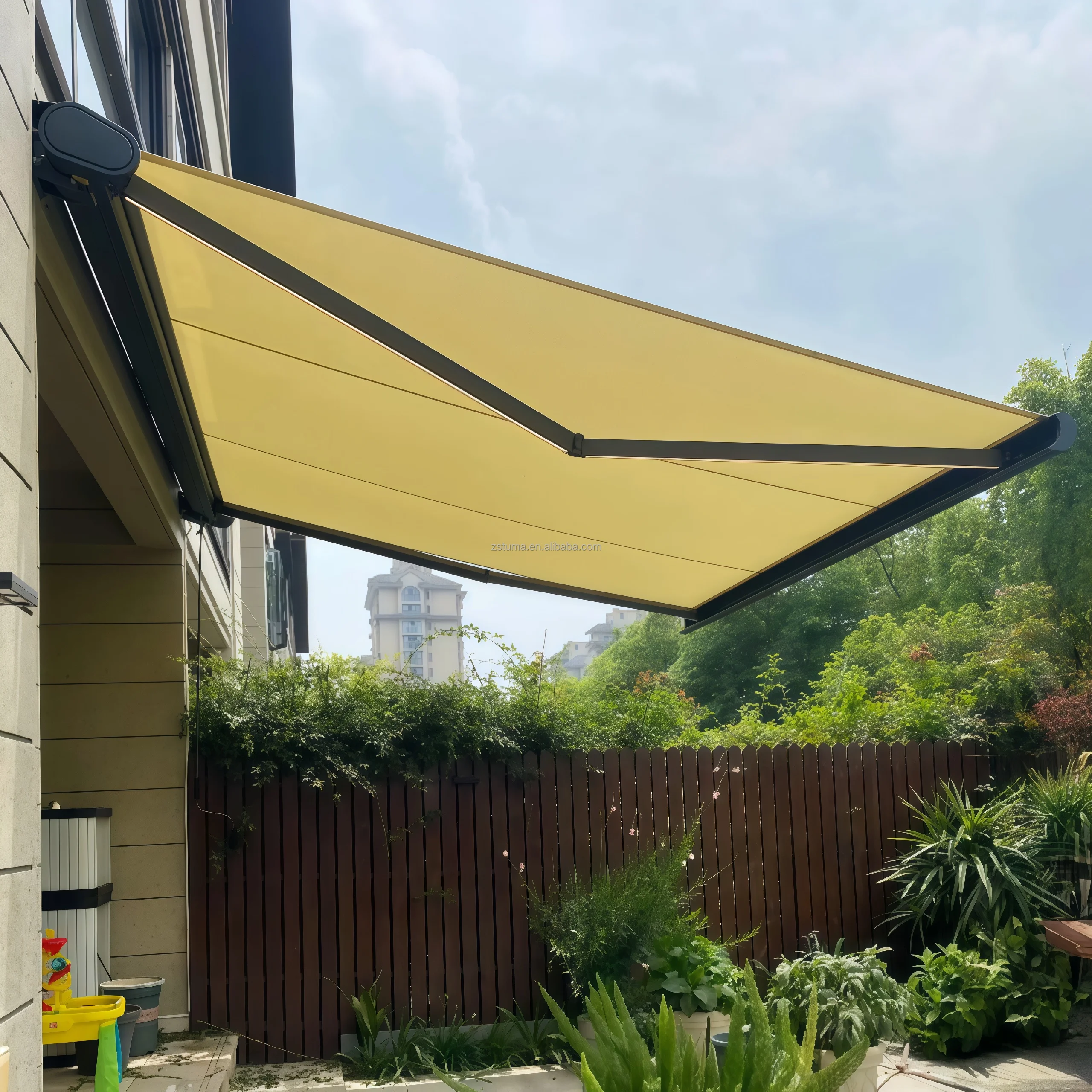 Full Cassette Sunshade Outdoor Waterproof Retractable Aluminum Awning Folding Arm with Led Lights Front Door Roof Canopy