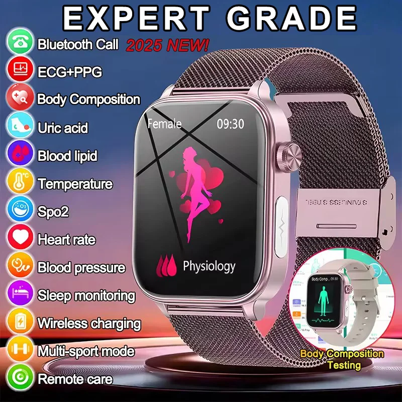 Reloj Inteligente de Moda 2026 con Diagnóstico de Salud por IA, ECG+HRV, Lípidos en Sangre, Ácido Úrico, Monitor de Salud Menstrual para Mujeres, Reloj con Llamadas HD