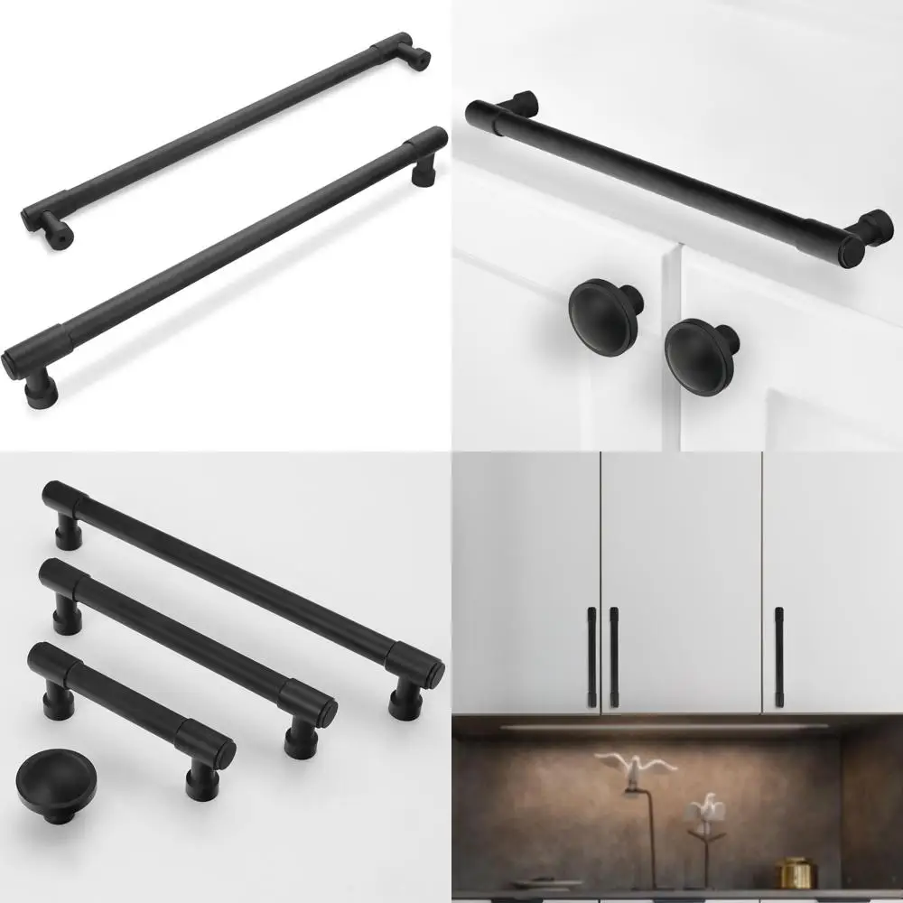 

Матовый черный шкаф с центрами отверстий 12,6 дюйма, 6 упаковок, ручки для кухонных ящиков, черная матовая фурнитура