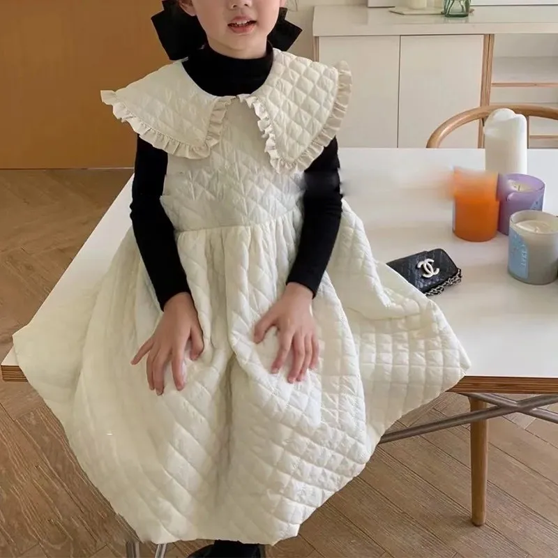 Girls' Suit Dralon Turtleneck Bottoming Shirt plus Cotton Padded Thickened Vest Skirt25Autumn and Winter New Fashion Foreign Tra