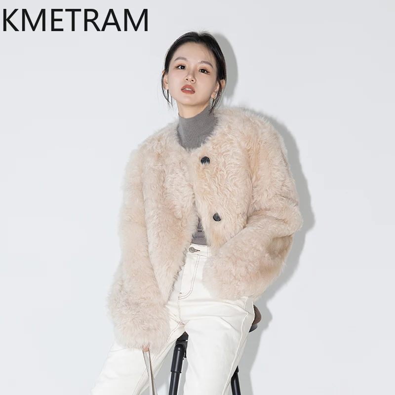 KMETRAM 100% Natural Tuscany Wool Sheepskin Fur Coat Woman Slimming Short Real Fur Clothes Women New Winter  2025 шуба женская
