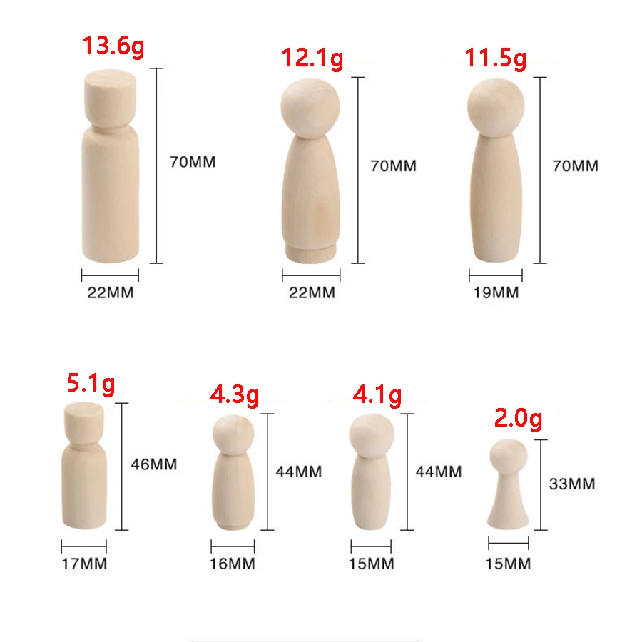 ABCPICK 50pcs Diy Children'S Painted Wooden Doll Box With Original Wood Color Puppet Person Creative Graffiti Toy Decoration