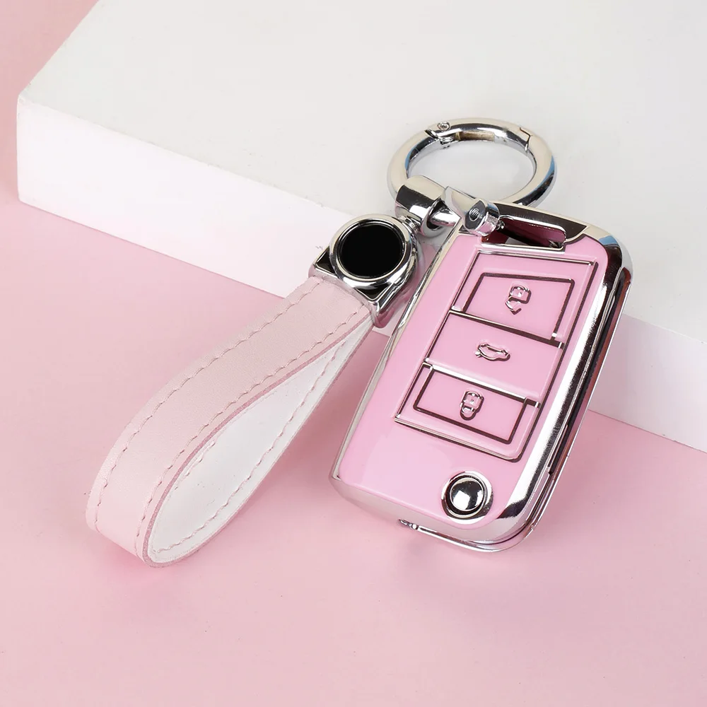 Fashion TPU Car Key Case Cover for VW Golf 7 MK7 3 Buttons Flip Folding Remote Key Fob for Seat for Skoda Car Accessories