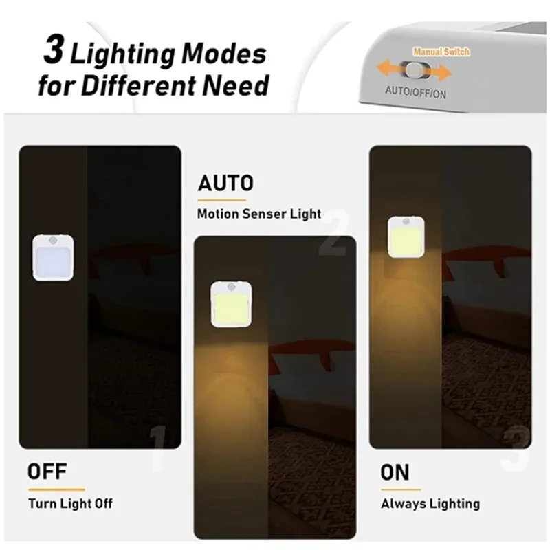 LED Night Light com Sensor de Movimento, lâmpada sem fio, Regulmable Luz do armário, Plug UE, cabeceira do bebê, quarto, corredor