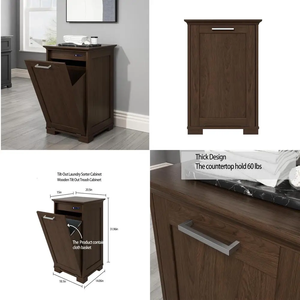 

OLD CAPTAIN Wooden Tilt Out Trash Cabinet, Wooden Kitchen Garbage Can Free Standing Holder, Brown Finish