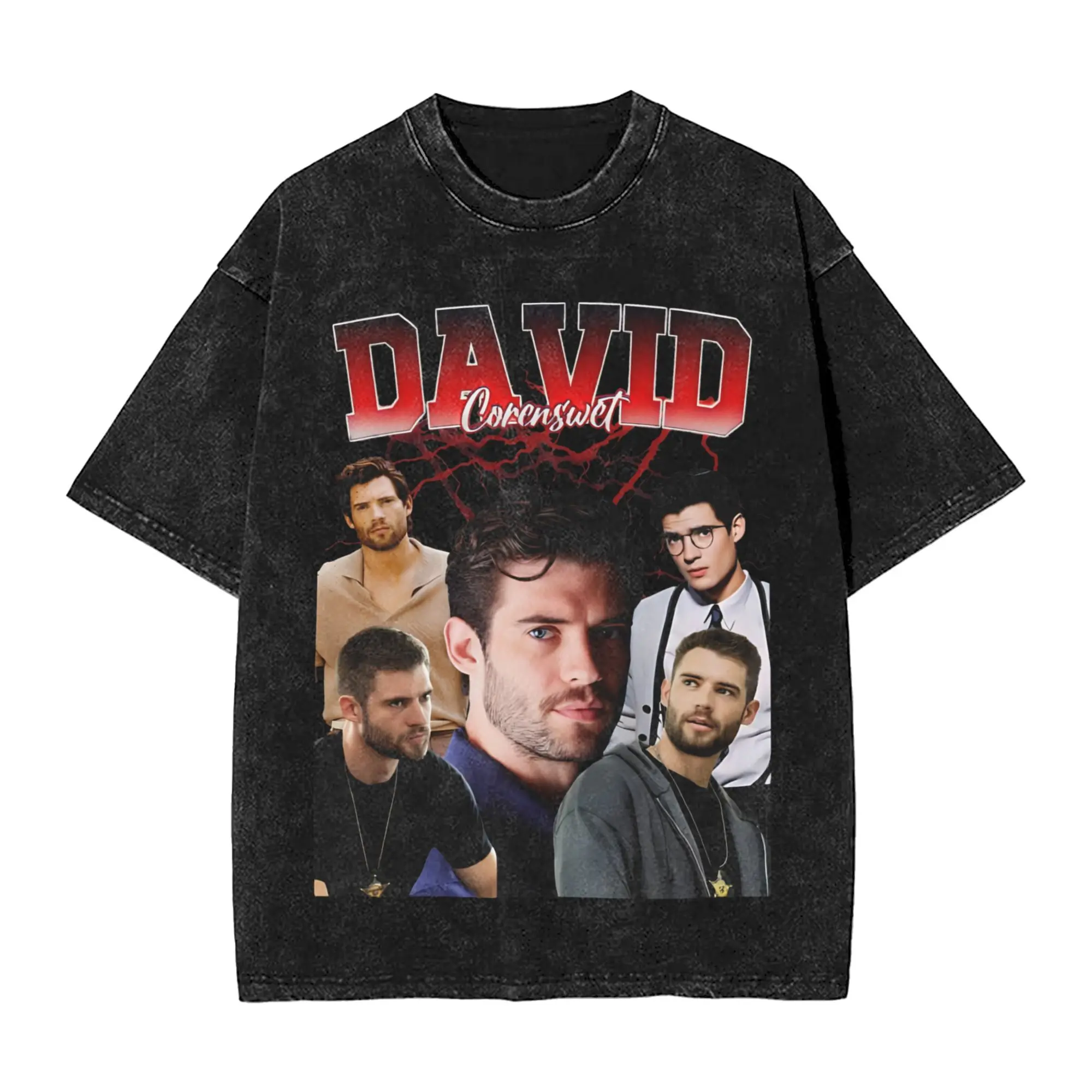 المتضخم غسلها تي شيرت ديفيد كورينسويت فيلم تي شيرتات قطن الترفيه التي شيرت للرجال الصيف Y2K النمط الأساسي الملابس
