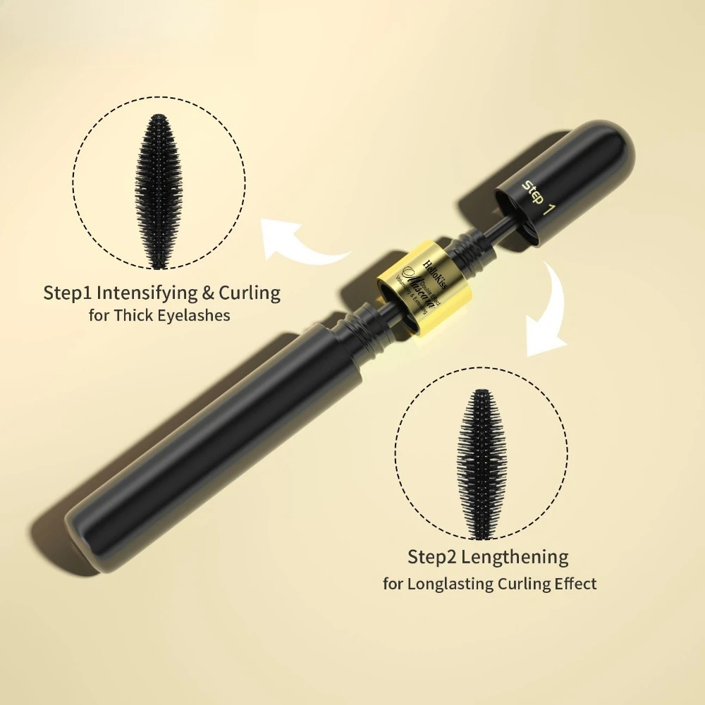 Luxury 4D Lash Mascara 2 in 1 Formula Lengthening Volumizing and Curling Waterproof Quick Dry Flake Resistant Party Date Makeup