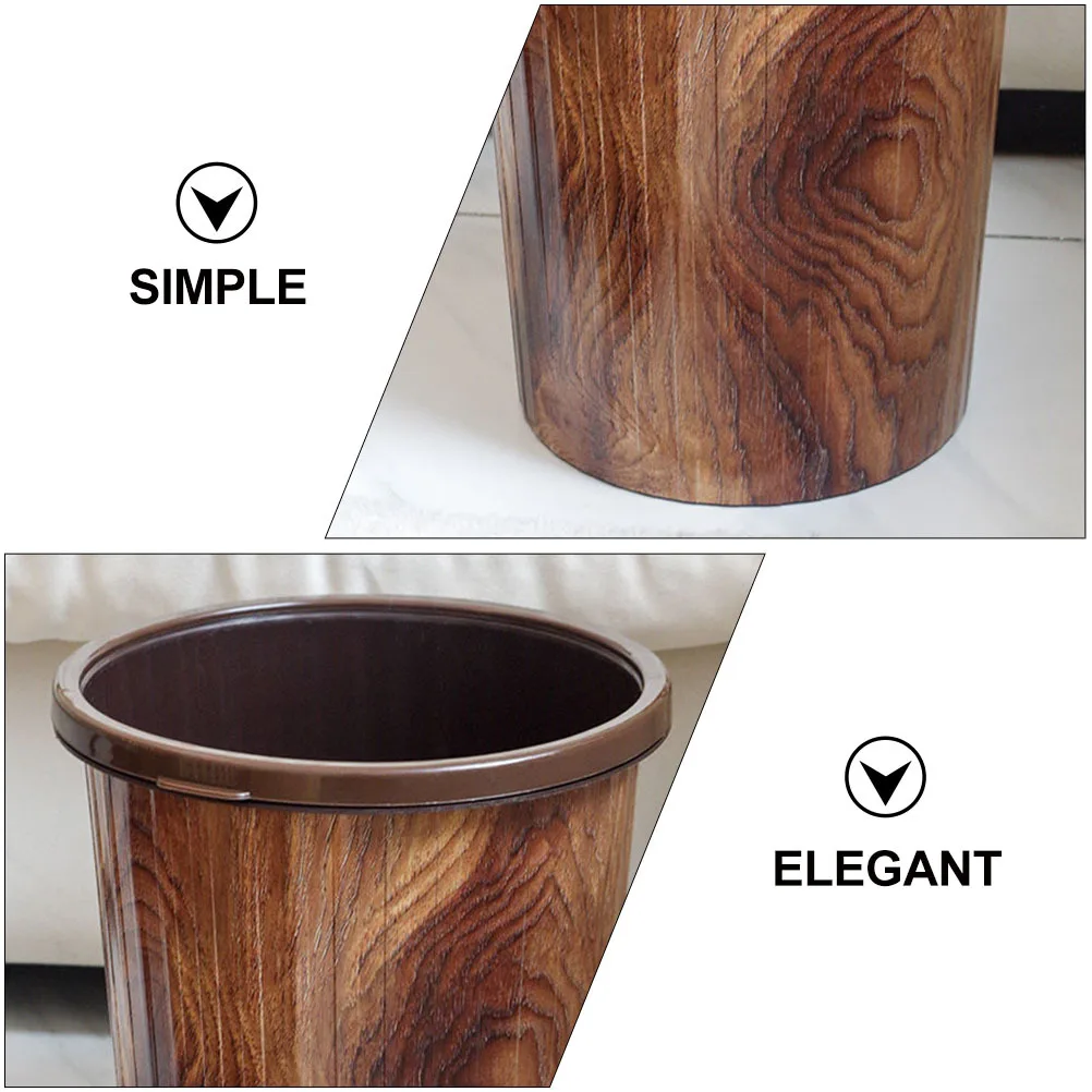 

Imitation Wood Grain Kitchen Trash Can Simple Elegant Office Bedroom Garbage Container PP Material Pressure Ring Design Fashion