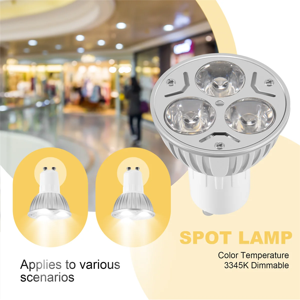Bombilla de lámpara GU10, 3 LED, blanco cálido, 3W, 5W, 12V