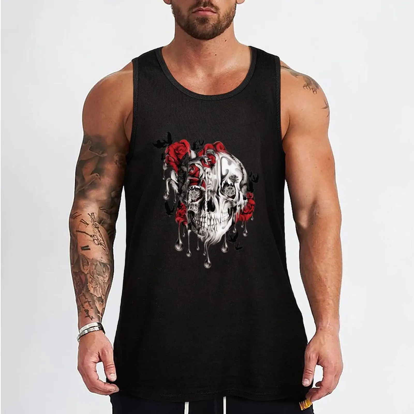 Melt down, grunge rose skull Tank Top Man sleeveless shirt gym summer clothes man 2024