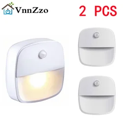 2Pcs LED Motion Sensor Night Light Batteries Powered Lamp Wireless Sensor Energy Saving Room Cabinet Light Body Induction Lamp