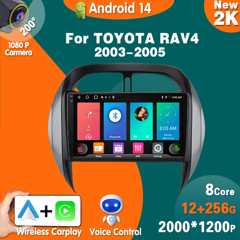 

Автомобильный радиоприемник Android14 для TOYOTA RAV4 2003 2004 2005 Carplay, автомобильный стерео Мультимедийный видеоплеер, GPS-навигация, Bluetooth, разъем 2DIN