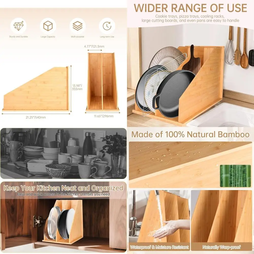 

Bamboo Cabinet Organizer for Baking Sheets, Trays, and Kitchenware Storage