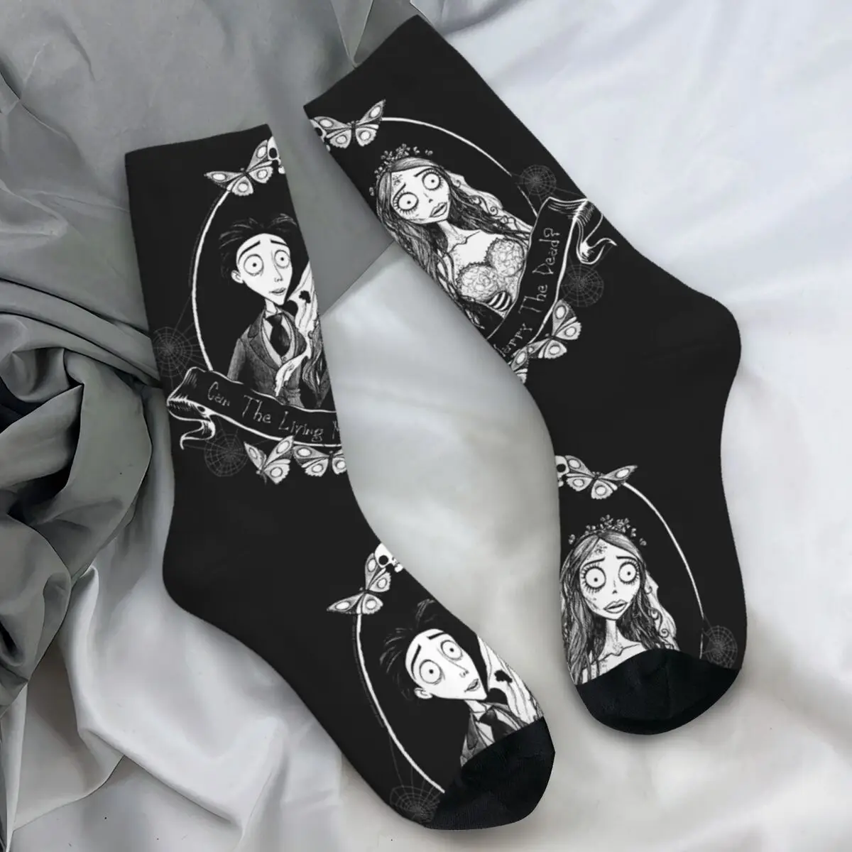 Couple Socks Corpse Bride Wedding Portrait Animated Fantasy Film Stockings Winter Quality Socks Skateboard Non Slip Socks