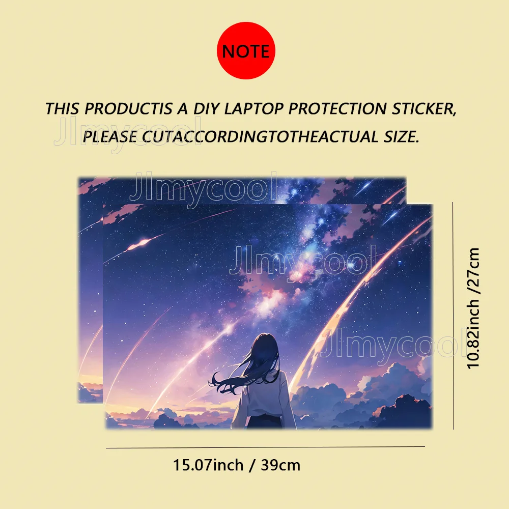 2 Pieces Starry Sky Anime Girl Vinyl Laptop Sticker Self-adhesive Case for HP Lenovo Apple Easy To Install Decal Stickers