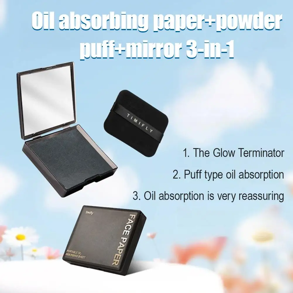 100PC Face Oil Blotting Papers with Mirror&Makeup Puff Instantly Control Facial Shine and Refresh Skin, Oil Control Care