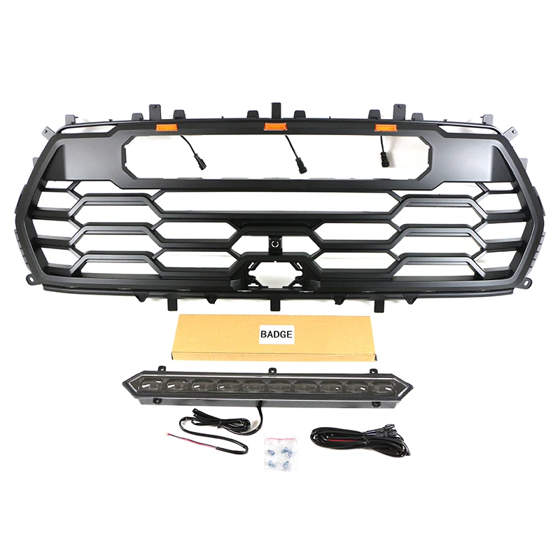 Auto Part Car Mesh Front Grille With Amber Light+Light Bar Fit For Toyota Sequoia 2022-2023