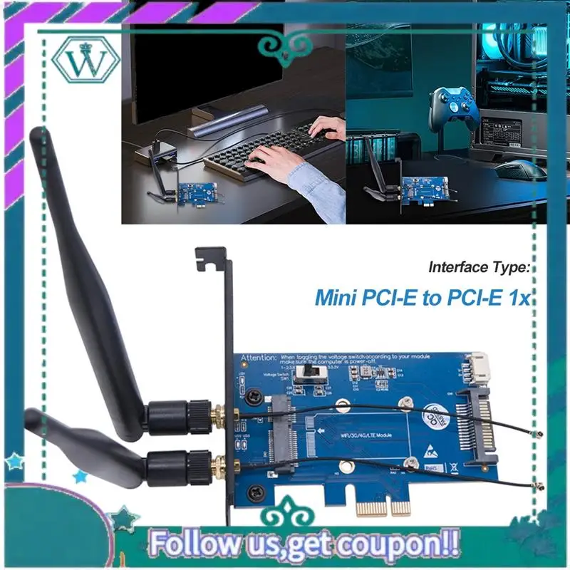 Verbessertes WLAN-Modul Mini PCI-E Express zu PCI-E 1X Adapterkarte 3G/4G zu PCI-E Development Board 2 Antennen
