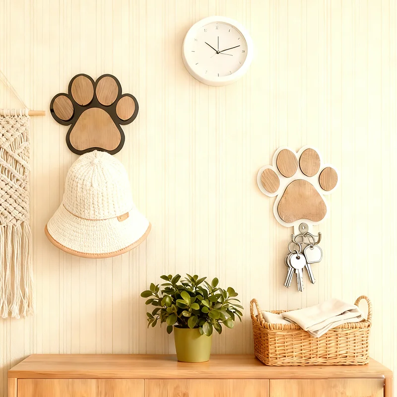 Maßgefertigter Holz-Hundeleinenhalter mit Pfotenabdruck Wandhaken Krallen-Design Mantel- & Halsbandhalter Einzigartiges Haustiergeschenk für Hundeliebhaber – Detail 8