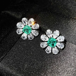 925 Sterling Silver Big Flower Stud Earrings for Women Fashion Paraiba Tourmaline Gemstone Wedding Party Jewelry Gift