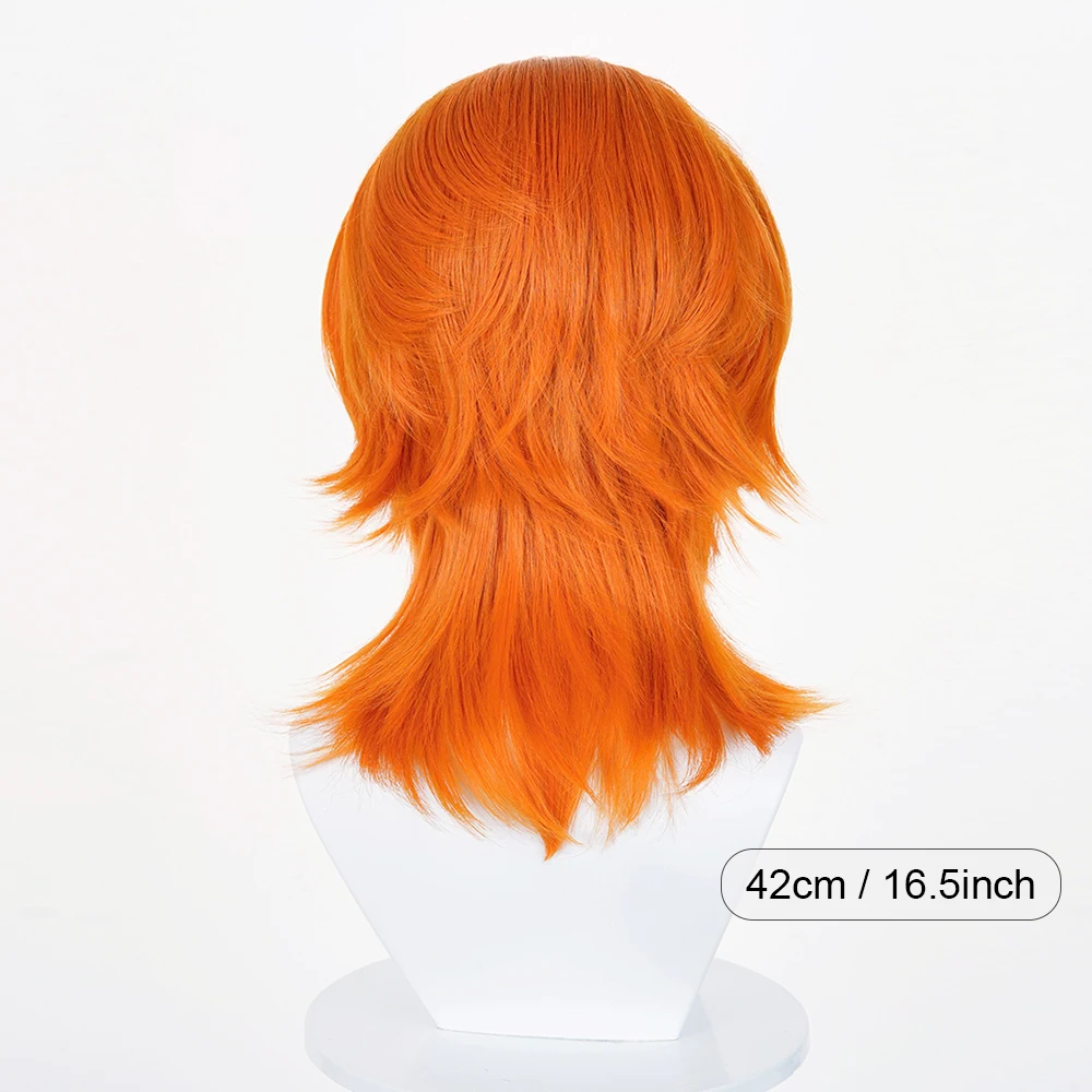 Orange Synthetic Short Straight Wolf Tail Wigs Middle Part Mullet Head Men Anime Game Cosplay Fluffy Wig for Daily Party
