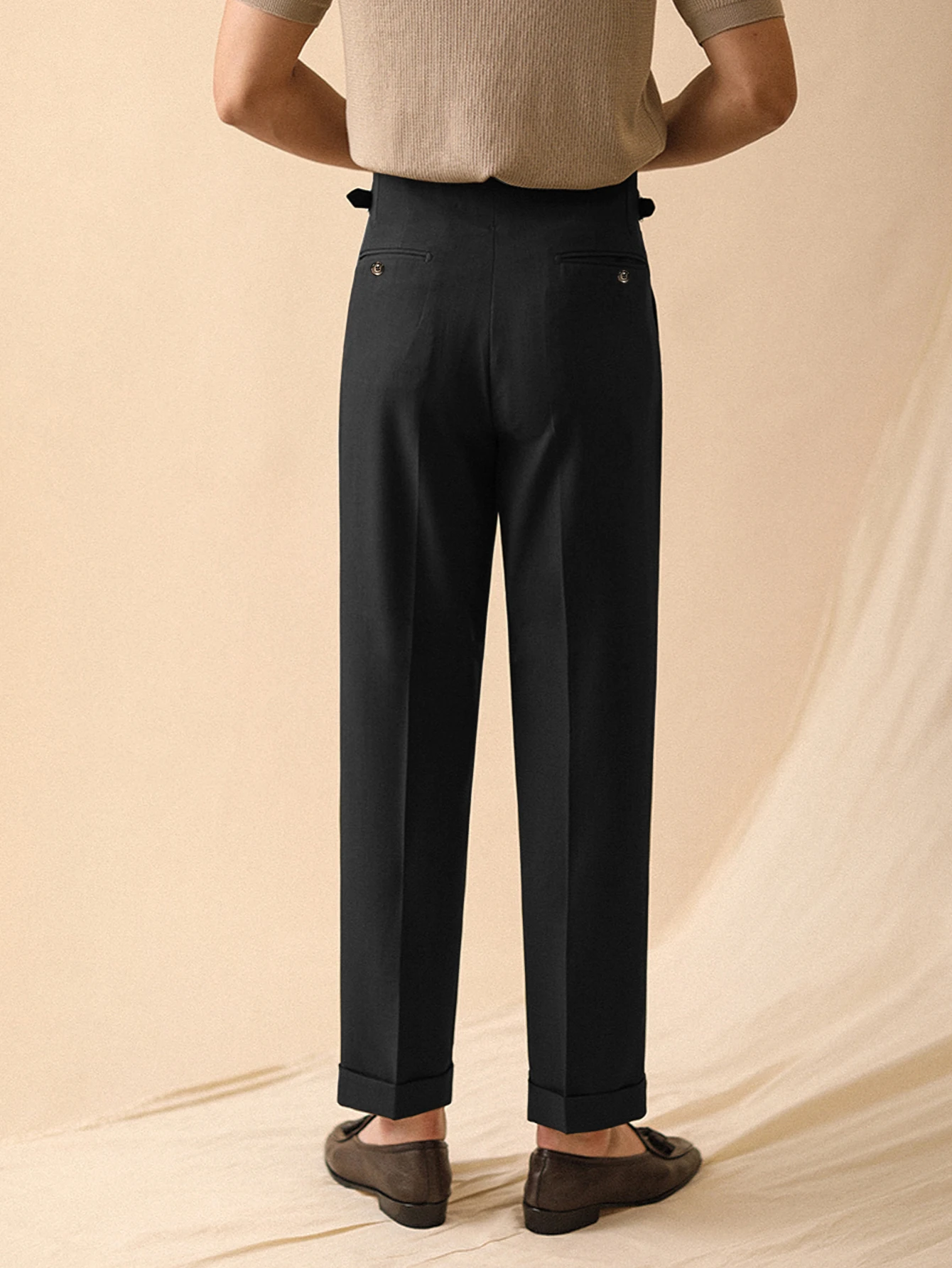 Fall/Winter 2025 Men's Elegant Italian Neapolitan High Waist Wide Leg Pants with Tucks And Buttons Business Casual Style