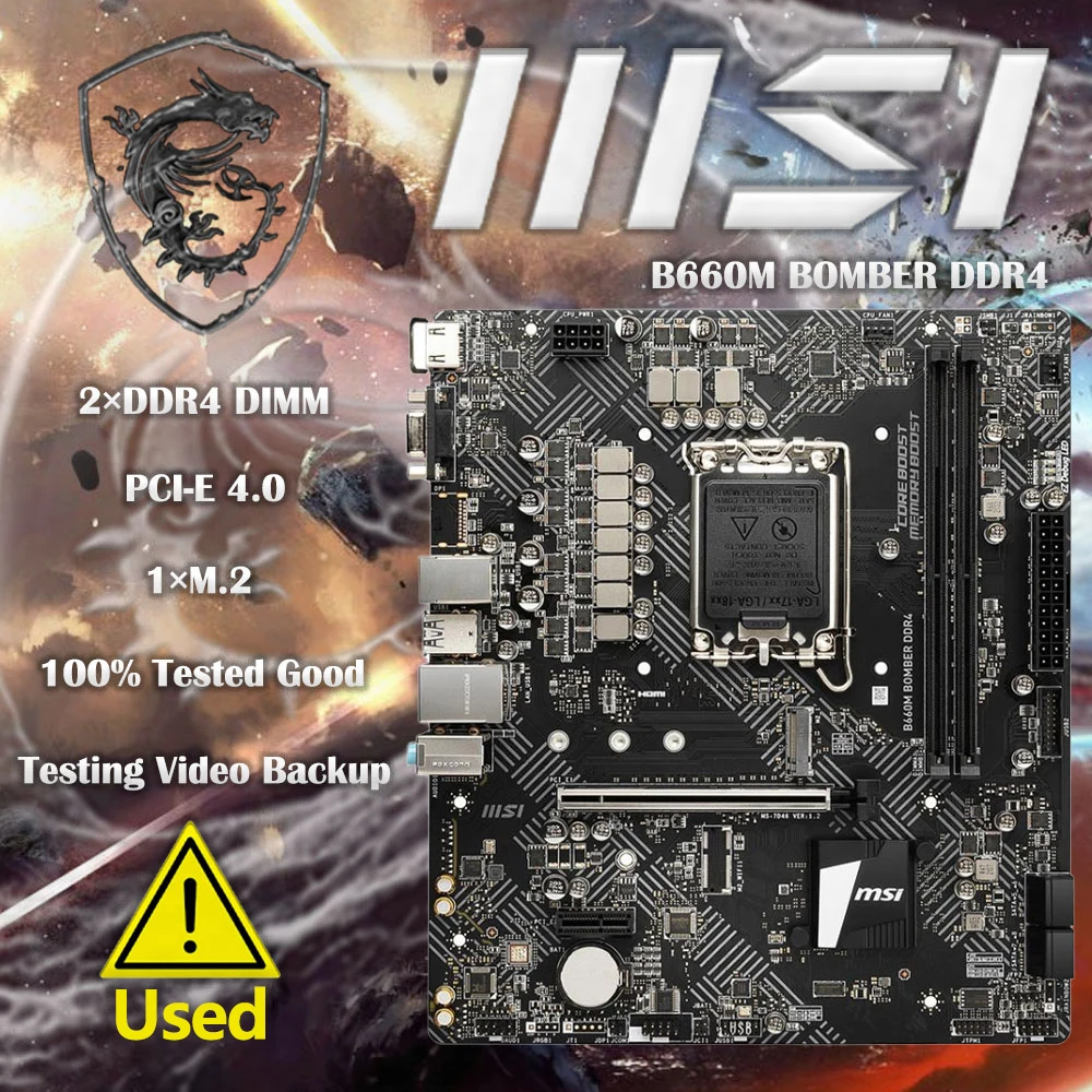 Used  MSI B660M BOMBER DDR4 Motherboard With Intel B660 Chipset LGA 1700 12th Generation Core DDr4 64GB PCI-E 4.0 M.2 Micro ATX