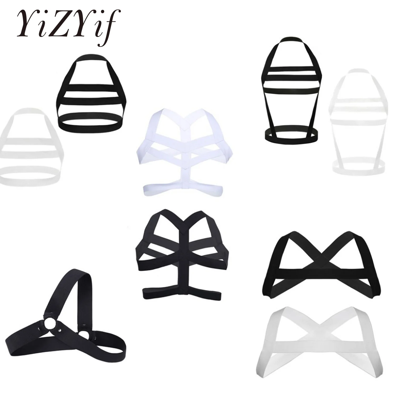 

Sexy Men's Body Chest Harness Bondage Belt Halter Neck Wetlook Truly Men Lingerie Nylon Elastic Wide Straps Club Party Wear