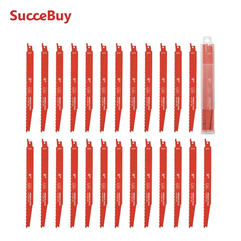 

Набор биметаллических пильных полотен SucceBuy для сабельных пил, 25 шт., 6/12 TPI, универсальный хвостовик, острые зубья для резки