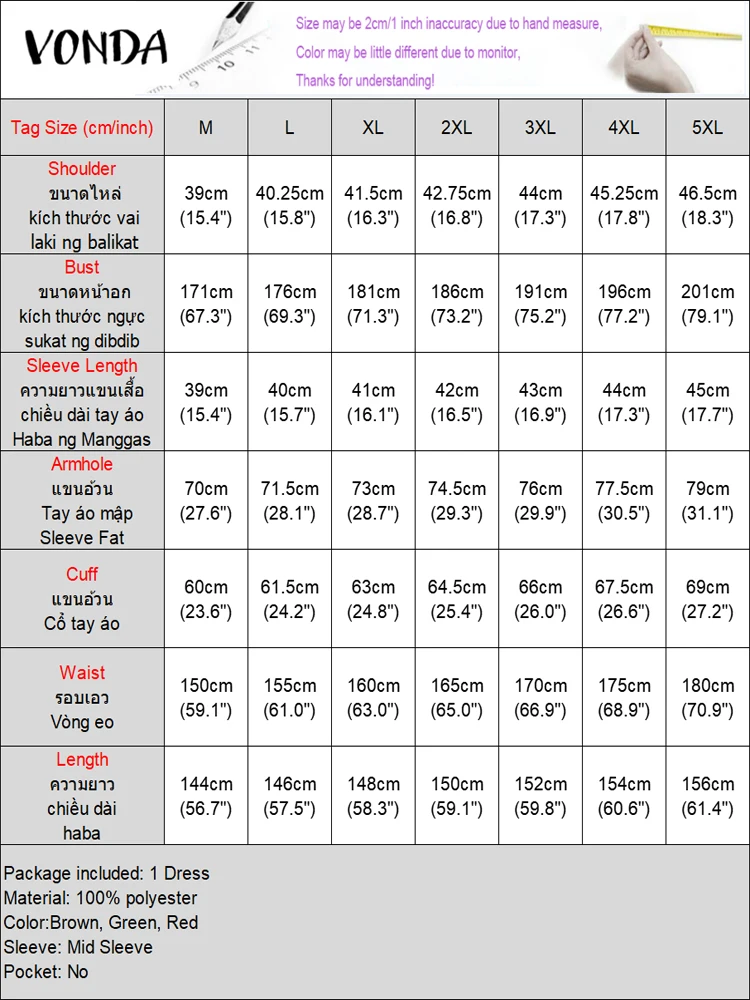 Plus Size VONDA Women Printing Dress Summer Flare Sleeve Sundress Vintage Party Fishtail Long Dress 2025 Casual V Neck Robe 5XL