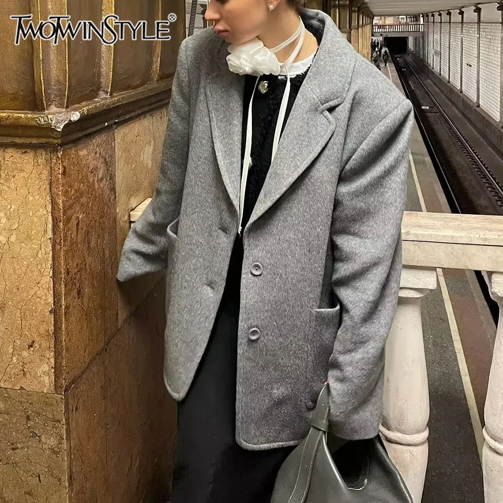 

Женское однобортное пальто TWOTWINSTYLE, голубое однотонное пальто с отложным воротником и длинными рукавами, 2019