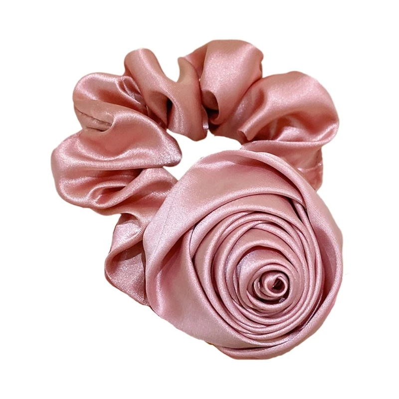 2023 French Retro Gentle Rose Large Intestine Hair Ring Literary Satin Flower Hair Ring Ponytail Rope for Hairstyles