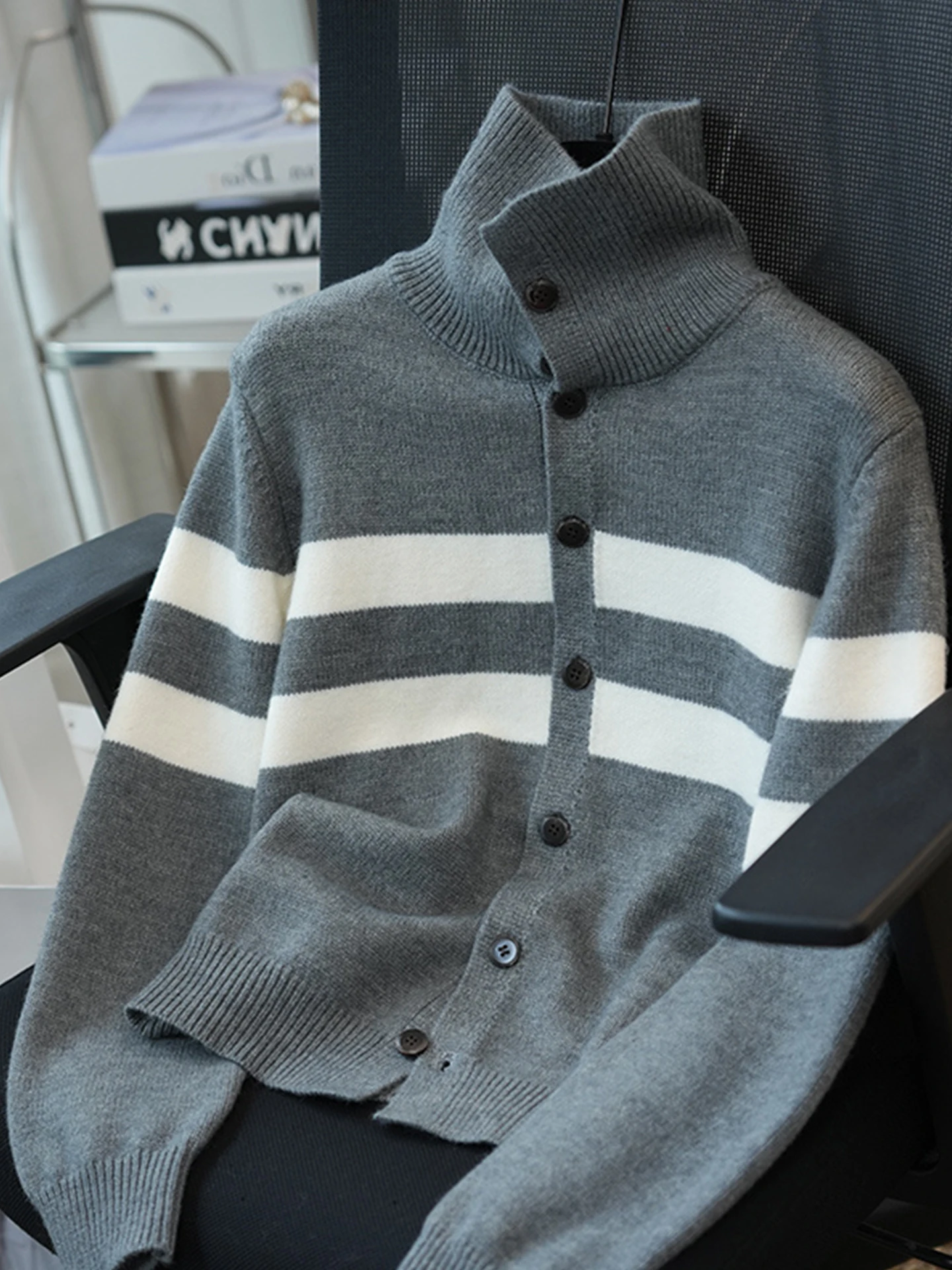 

Полосатый вязаный свитер для поездок на работу Sle Long Sve с высоким воротником, женский модный зимний топ Ele Color Blo, роскошный кардиган