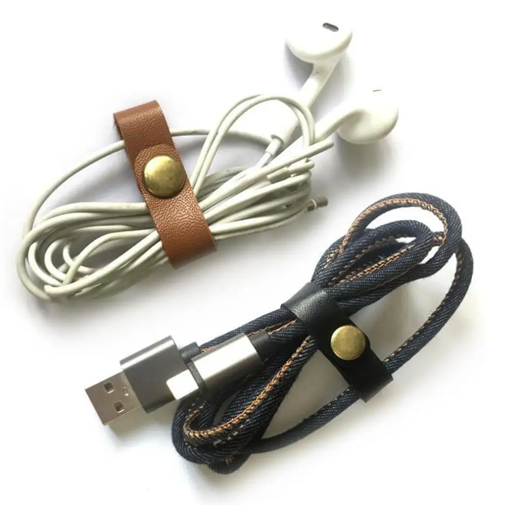 Leather Line Buckle Holder Cable Protectors Spiral Data Cable Organizer Wrap Universal Phone Charger Cord Saver Sleeve