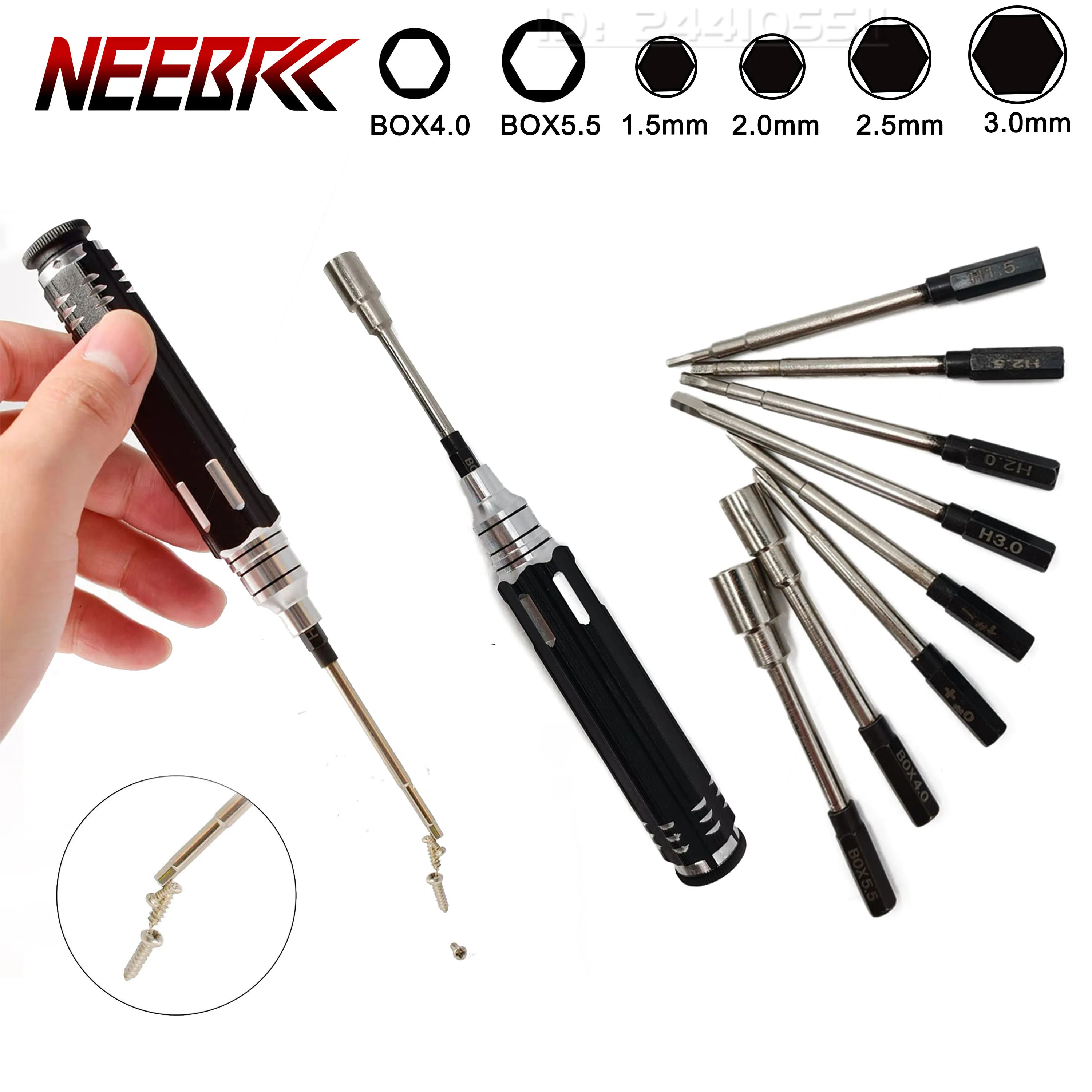 Screwdriver Set 8 in 1 1.5/2.0/2.5/3.0mm Box4.0/5.5 Metal Hex Hexagonal Repair Tool Kit for RC Model Aircraft Car Boat Drone