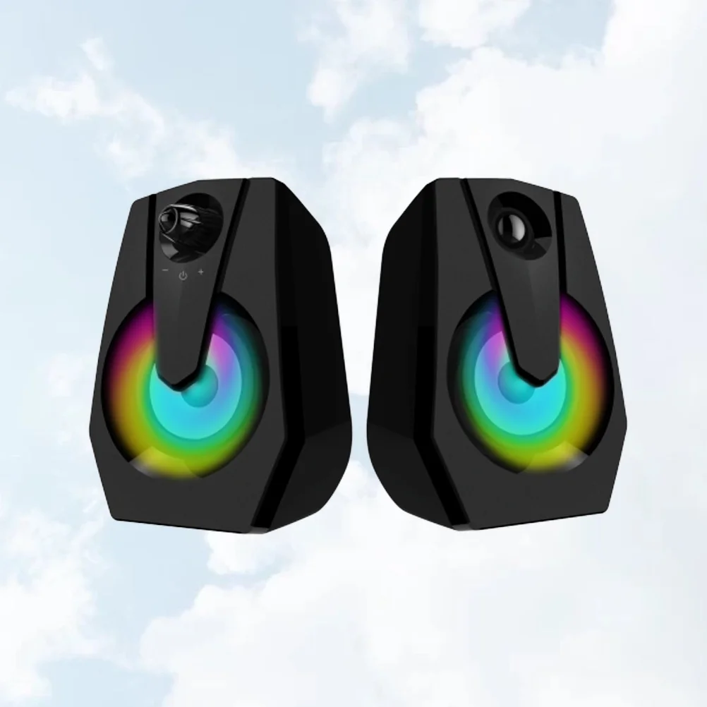 

2Pcs Multimedia Speaker High-Quality Plastic Stable No Vibration Sound Black LED Colorful Lights 4W Bright Sound