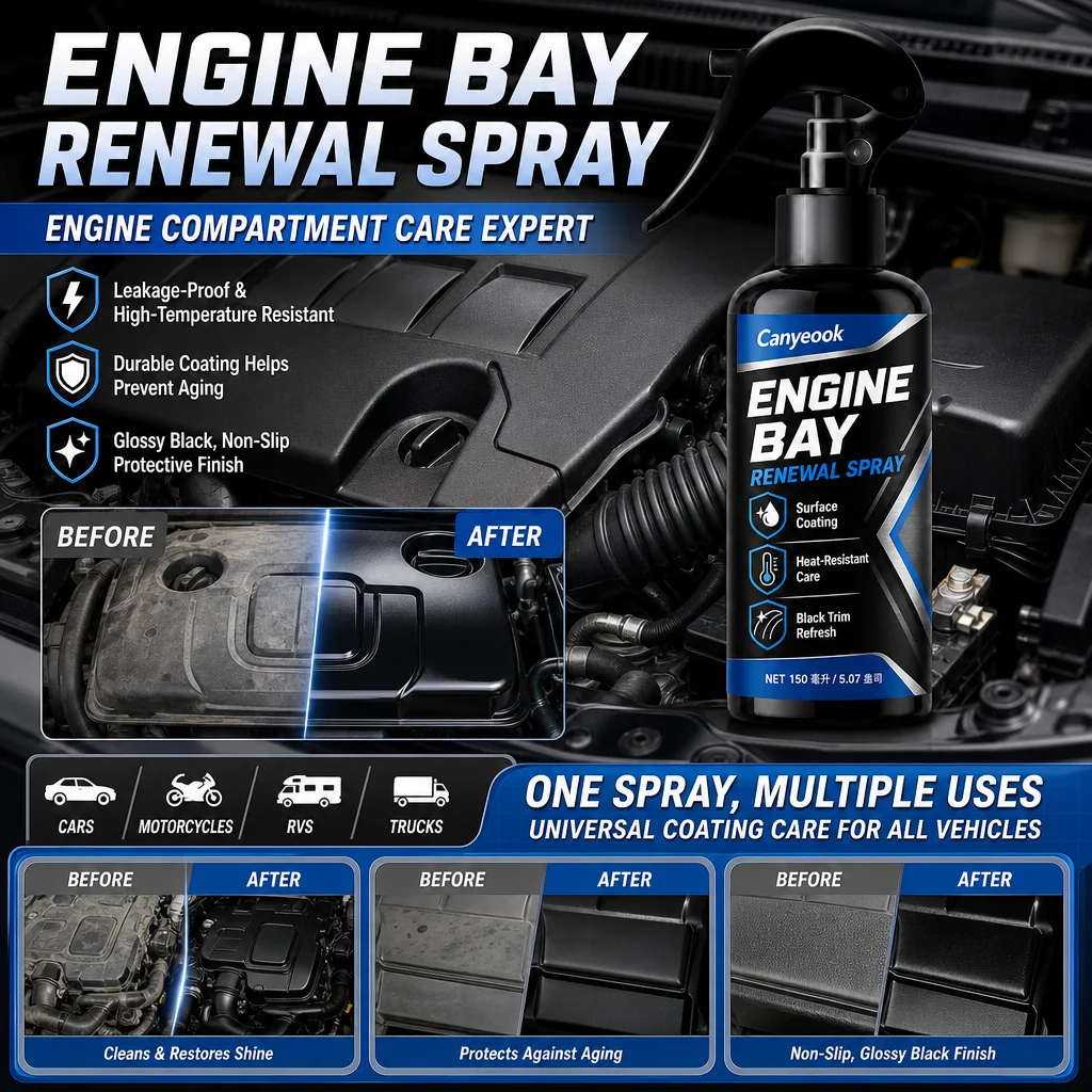 CANYEOOK 150ml Engine Cleaner Spray - Remove Grease Dirt Restore Shine Anti-Aging Coating Heat Resistant for Car Motorcycle RV