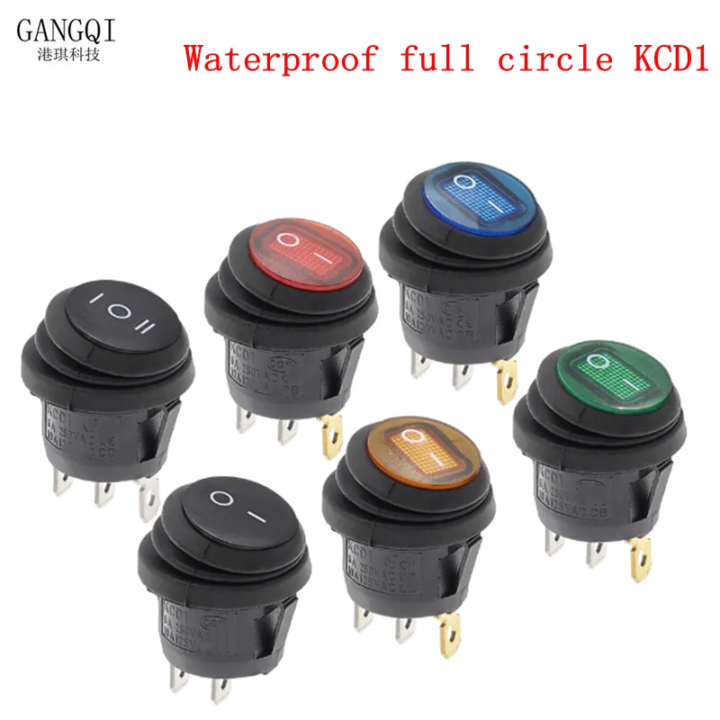1PCS KCD1 On Off Waterproof Vehicle Boat Switch Round Switch 3Pin Rocker Switch 6A 10A 250V Outer diameter 23MM opening 20mm