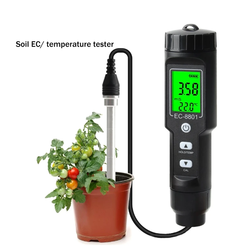 Digital EC/Temp Soil Tester 0.00-10.00MS/Cm Conductivity Meter Waterproof Sensor Analyzer For Planting Garden Outdoor