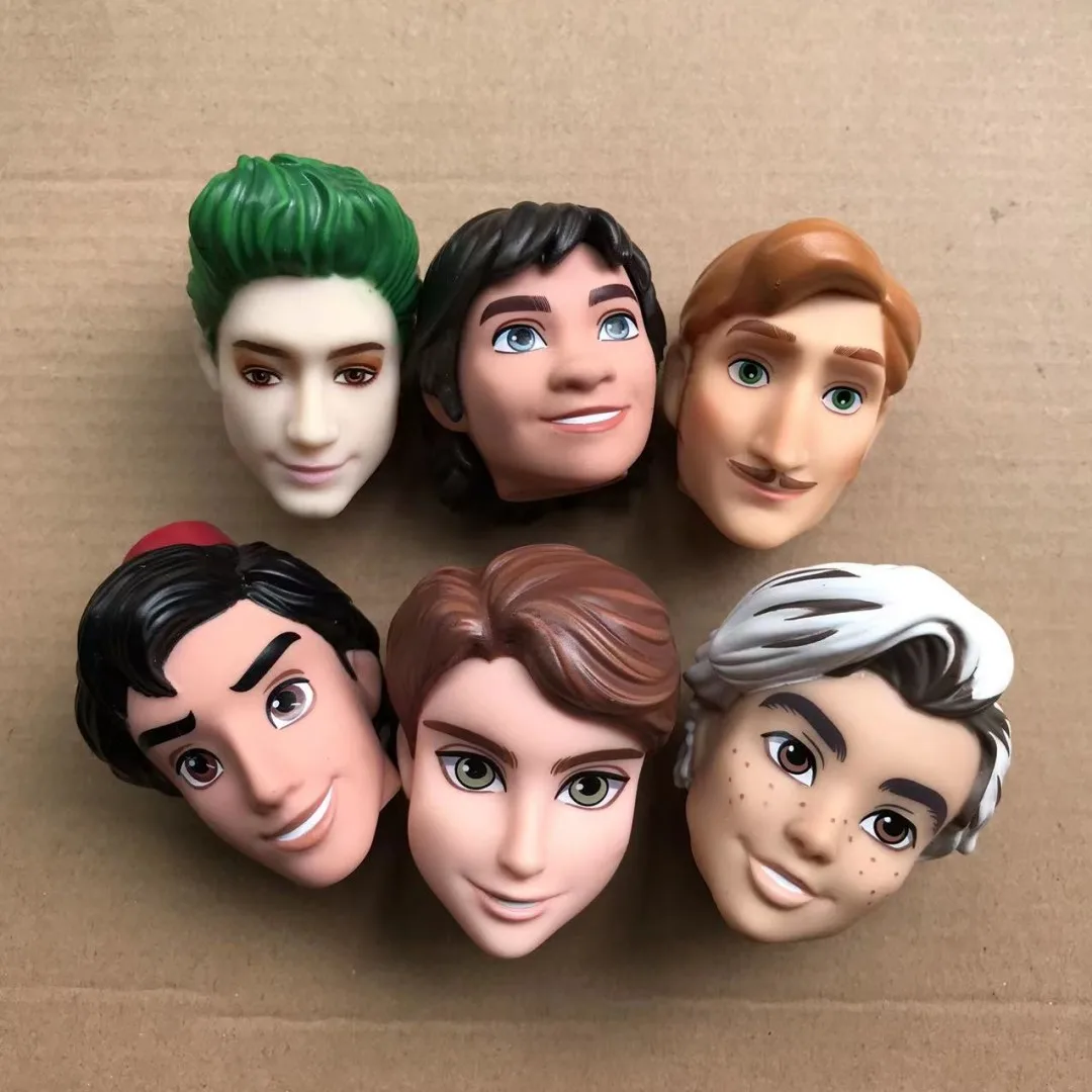 Disney Princess Doll Heads Male Doll Parts Mermaid Elsa Ana Moana Witch Lady Snowwhite Colorful Hair Doll Heads Kids Toy Figures