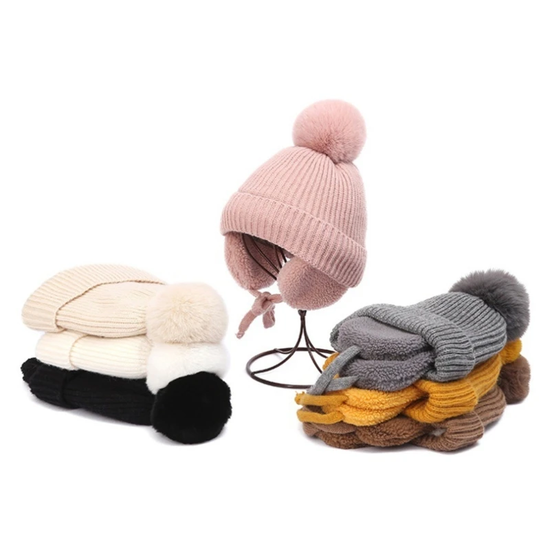 97BE & Practical Kids Earflap Hat Winter Beanie Thick & Plush Ear Comfortable Wearing Hat for Boys & Girls Gift