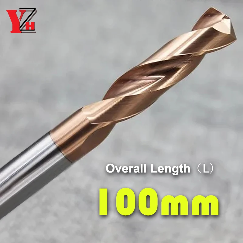 YZH Carbide Twist Drill Total Length 100mm Solid Tungsten Bits HRC55 CNC Straight Handle Drilling Hole For Metal Iron Steel