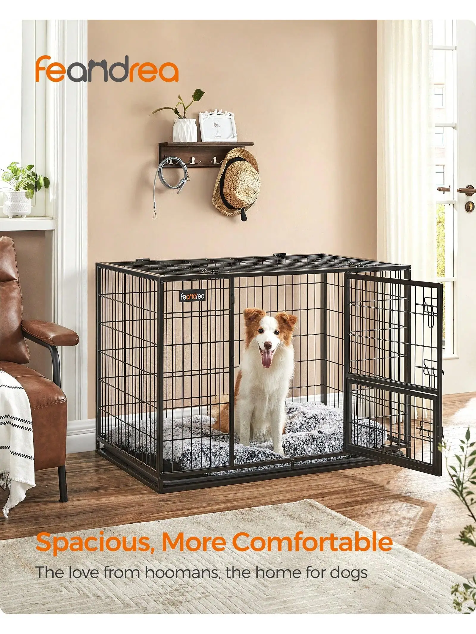 

Feandrea Heavy-Duty Dog Crate, Metal Dog Kennel And Cage With Removable Tray, XL For Medium And Large Dogs, 42.1 X 27.6 X 29.