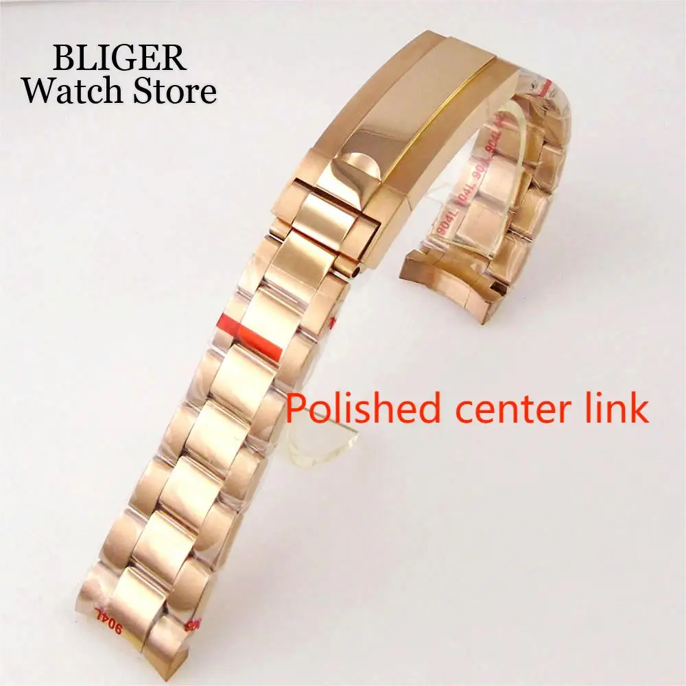 Luxury Stainless Steel Watchband 20mm Metal Watch Bracelet Strap Glide Lock Buckle Silver Two Tone Rose Gold Black Curved end