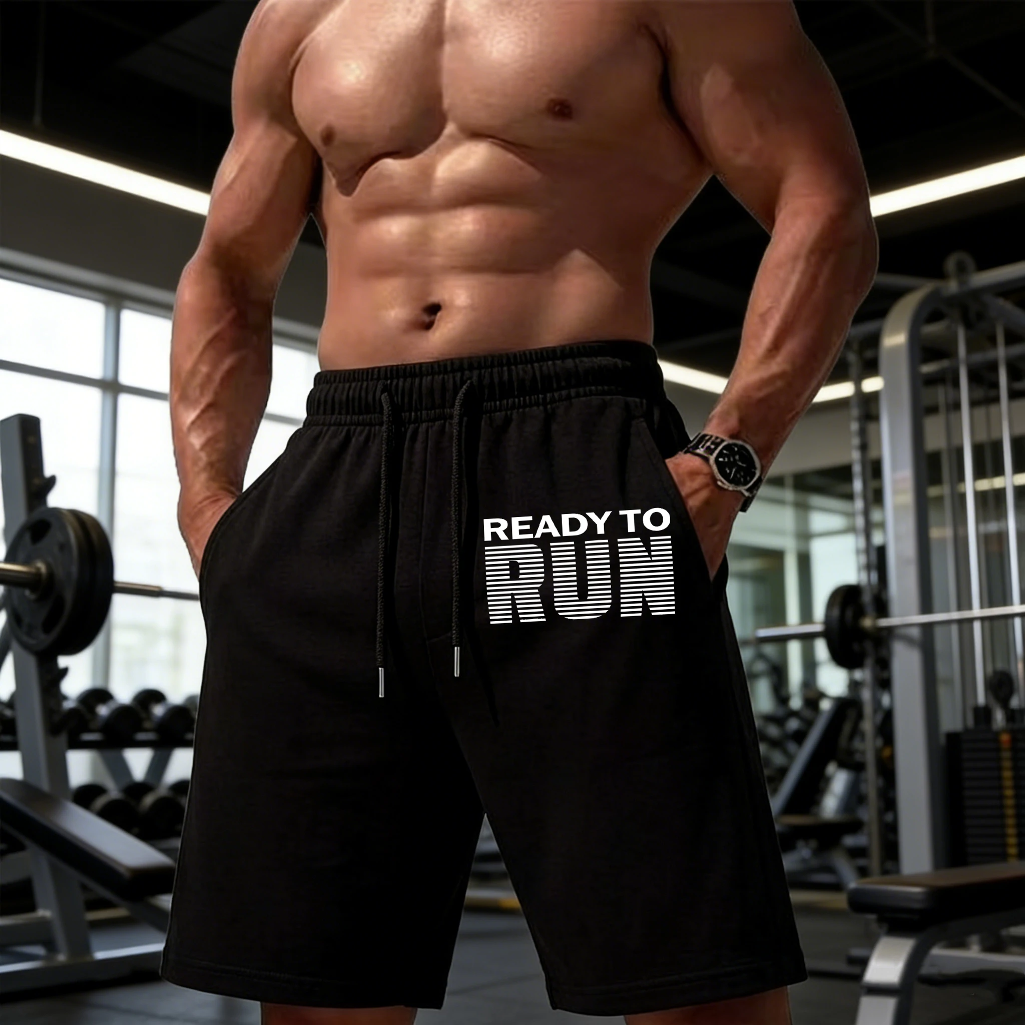 

Мужские летние спортивные шорты Ready To Run с принтом в виде букв, свободные пляжные плавки, спортивные шорты на шнурке, эластичные уличные шорты