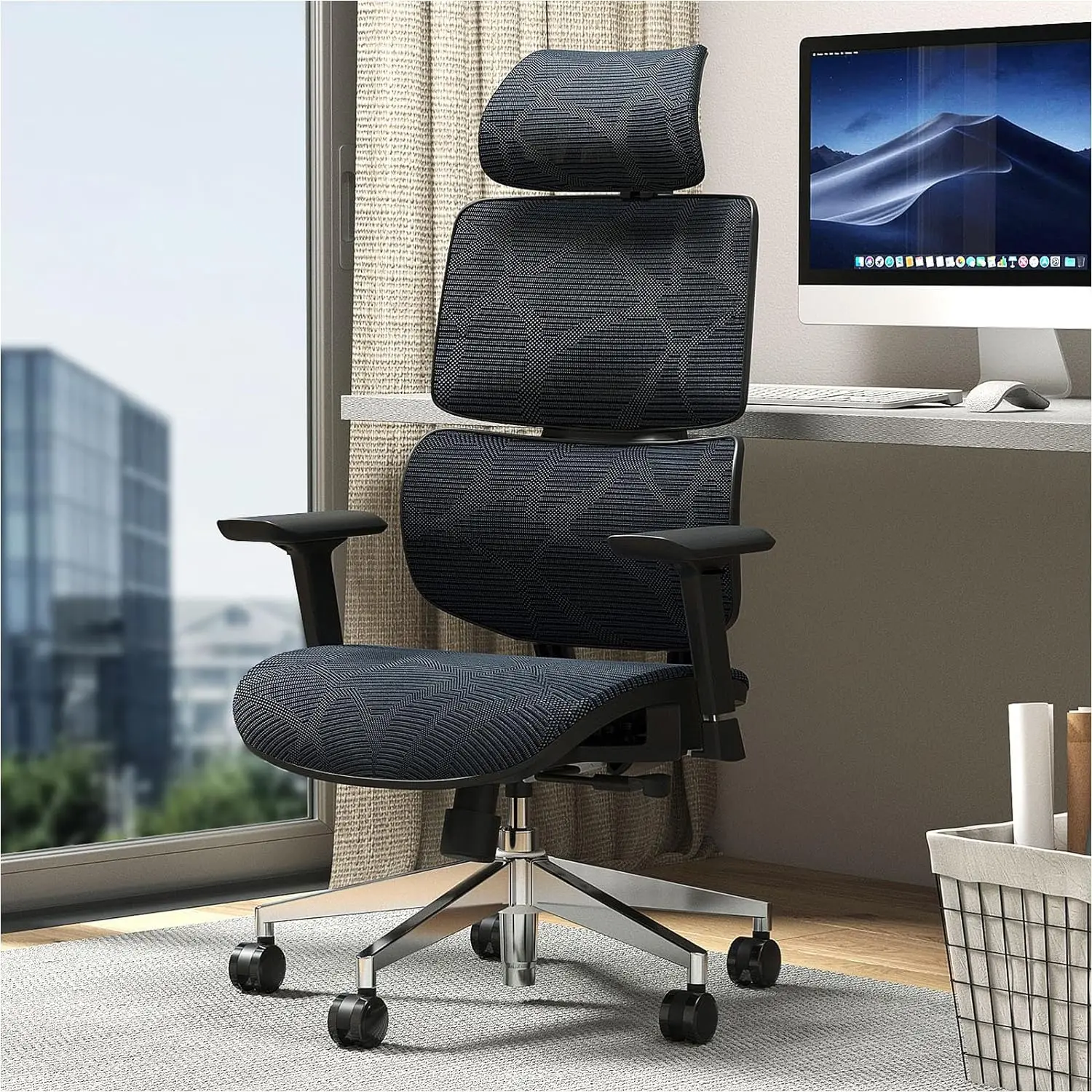 

Ergonomic Office Desk Chair High Back Mesh Chair with Lumbar Support Home Computer Gaming Chair 4D Armrests Black