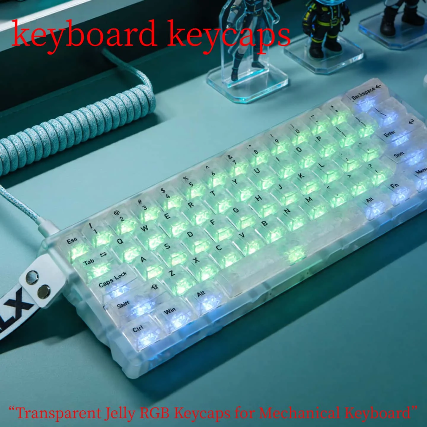 Conjunto de teclas de fibra de carbono com efeito translúcido, iluminação RGB, teclas transparentes para teclado mecânico, conjunto de teclas personal