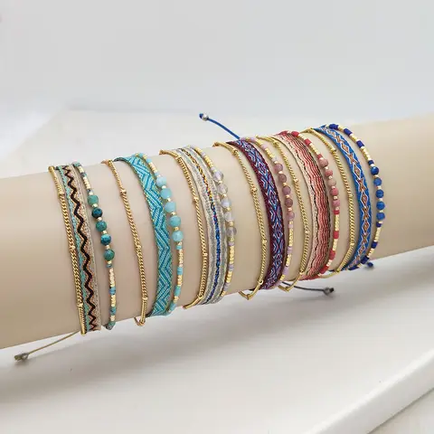 KKBEAD 팔찌 여성 보석 천 패브릭 팔찌 선물 콜롬비아 보석 Boho 다층 우정 Pulseras Femme