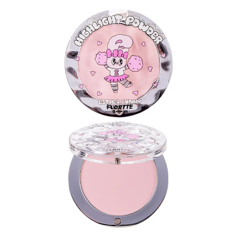 FLORTTE BUNNY Pojedynczy Puder Rozświetlający do Twarzy Naturalny Rozjaśniający Kremowy Blush Rozświetlający i Liftingujący Twarz Efekt 3D Stereoskopowy