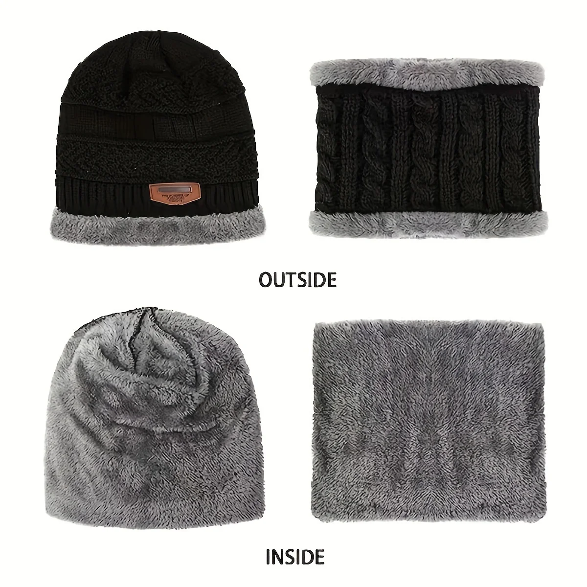 3 قطعة قفازات الشتاء الدافئة وشاح الطنف قبعة صغيرة مجموعة الرجال والنساء القبعات السوداء المحبوكة